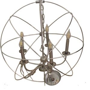 Mid-Century Modern Solaris Orb Cage Chandelier in Brushed Nickel